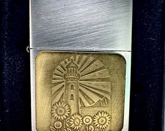 Lighthouse Sunflower Zippo Lighter, Engraved Windproof Flip Lighter