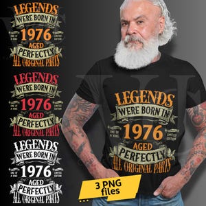 1976 födelsedag PNG 3 färgspaket, legender föddes 1976, vintage födelsedagsdesign, retro 1976 sublimering