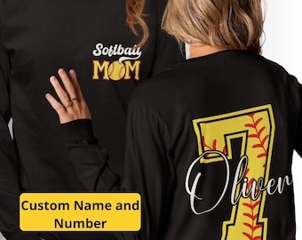 Design PNG personalizzato per mamma di softball: nome e numero personalizzati (download digitale)