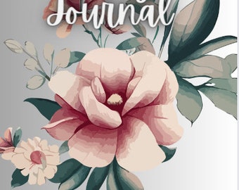 May include: A floral design with a pink flower, green leaves, and white flowers. The text "Daily Journal" is written in white on a gray background.