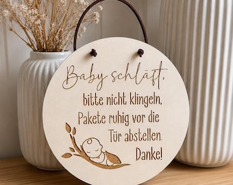 Baby please don't sleep / Ring the bell / Leave packages / Thank you / Door sign / Personalized