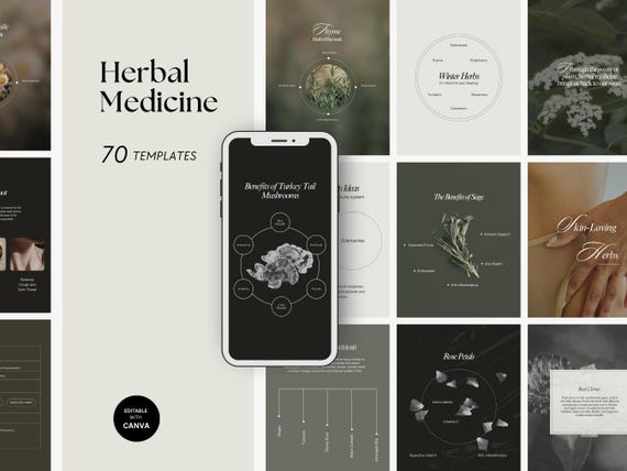 Herbal Medicine Instagram Templates: Holistic Health Social Media (Canva Editable)