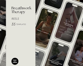 Breathwork Therapy Instagram Reels: 35 Wellness Templates (Canva)
