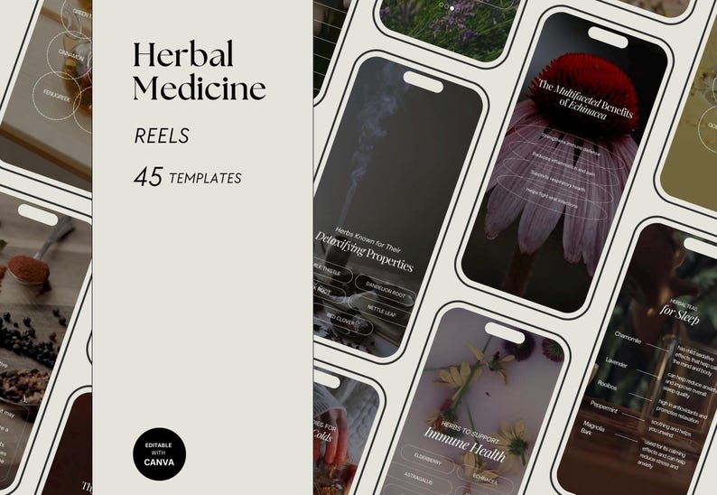 Herbalist Instagram Template, Herbal Medicine Reels, Naturopath Social Media, Post, Plant Herbalist Business, Functional Medicine Templates