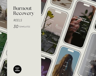 Reels de Instagram para la recuperación del agotamiento: Plantillas de autocuidado (editables en Canva)