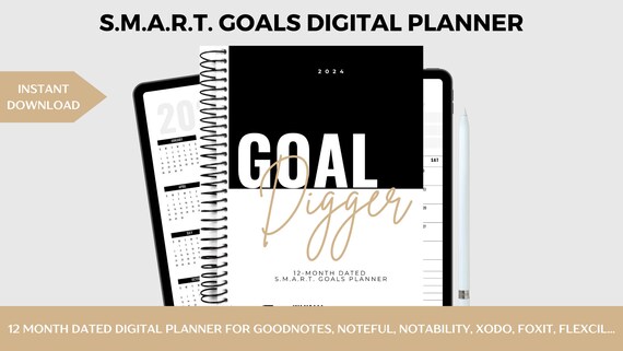 2024 SMART Goals Digital Dated and Undated Planner, Portrait Orientation