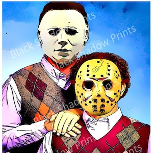 Horror Greeting Card - Michael and Jason Step Brothers