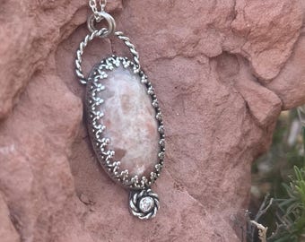 Sunstone Sterling Silver Pendant Necklace: Orange Creamsicle Amulet