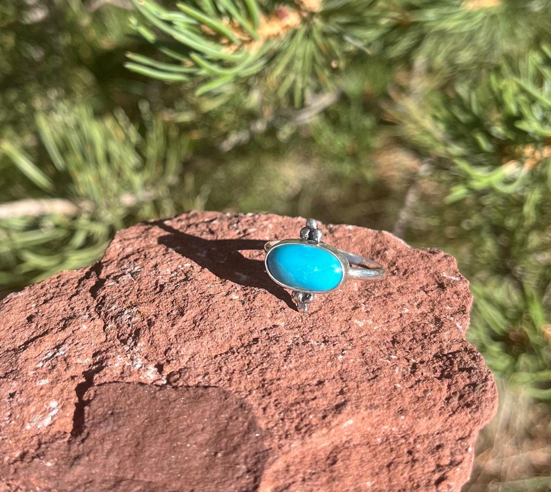 Handcrafted Kingman Turquoise Ring: Sterling Silver Stacking Ring, Size ...