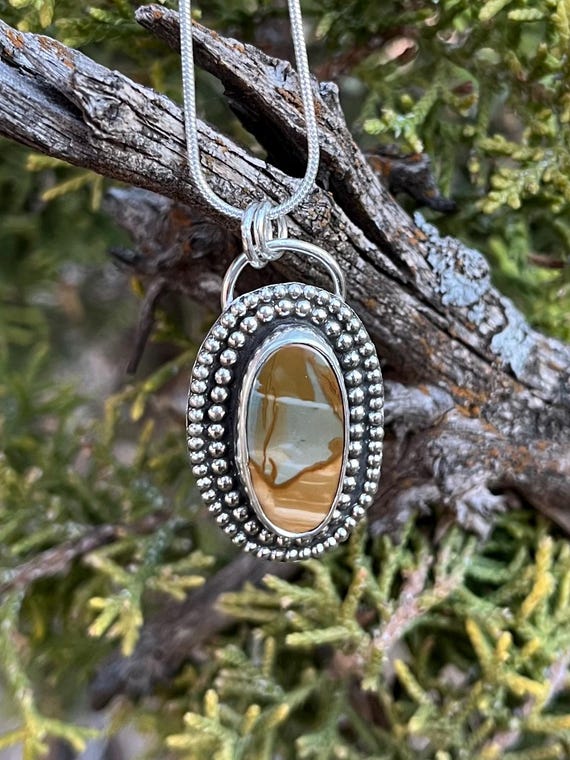 Landscape Jasper Sterling Silver Pendant: Oregon Ethical Stone, Beaded Border