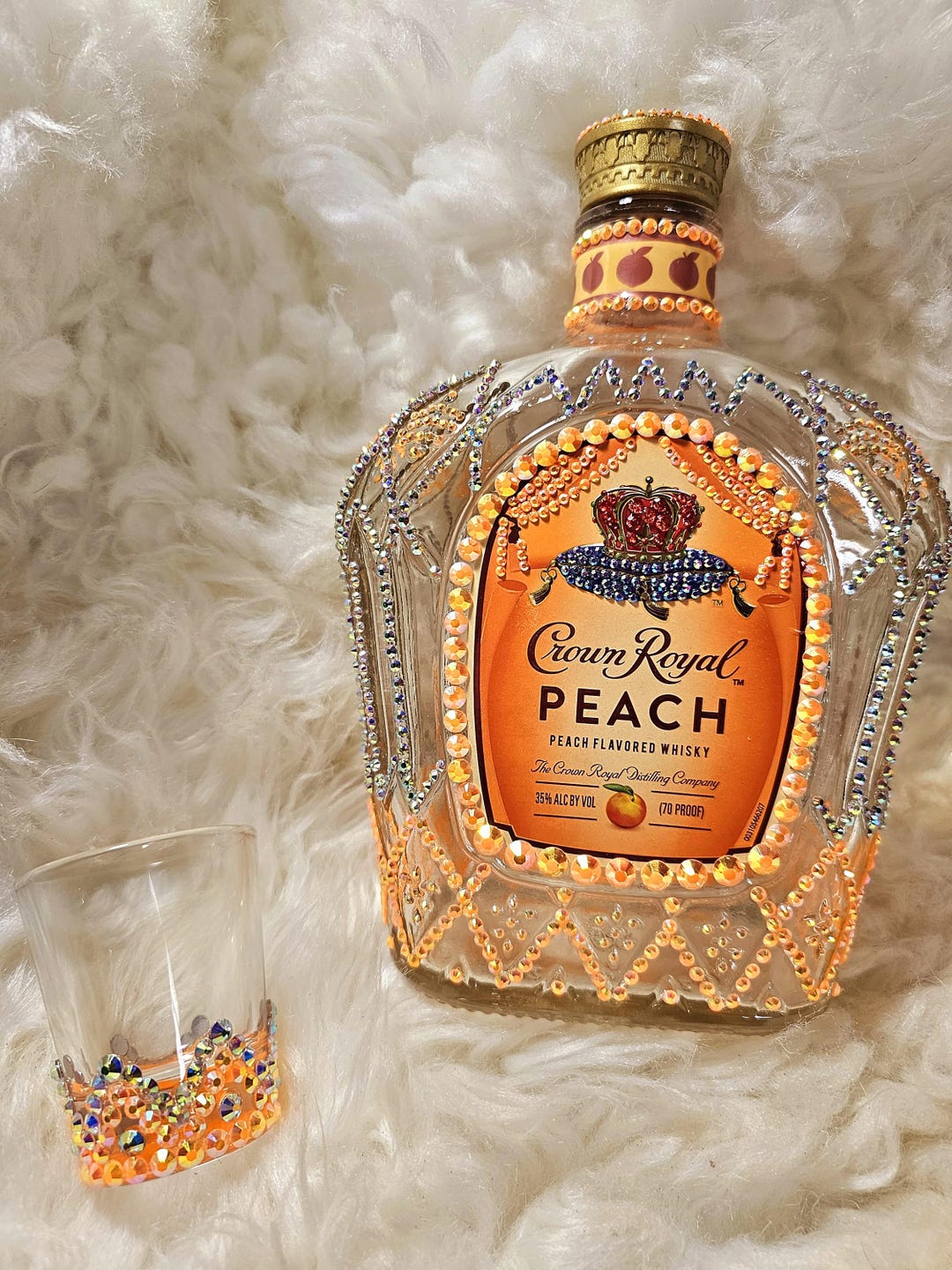 Crown Royal Peach Empty Bottle Decanter Rhinestone Liqour