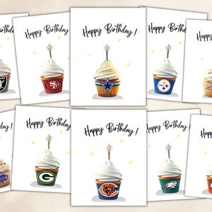 Cartão de aniversário com cupcake de futebol americano da NFL!