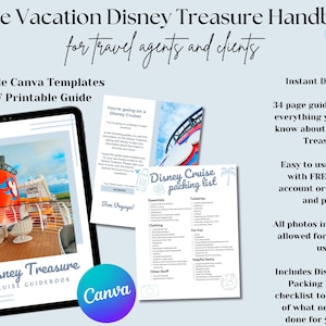 Treasure Cruise Handbook, DCL guidebook, Travel Agent Cruise Canva Template and Downloadable PDF guide, Canva Cruise Guide, DCL packing list