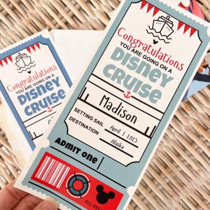 Disney Cruise Surprise Reveal Ticket Printable Disney Gift Reveal Disney Cruise Countdown and Sticker Template and Disney Cruise Bingo