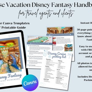 Fantasy Cruise Handbook, DCL guidebook, Travel Agent Cruise Canva Template and Downloadable PDF guide, Canva Cruise Guide, DCL packing list