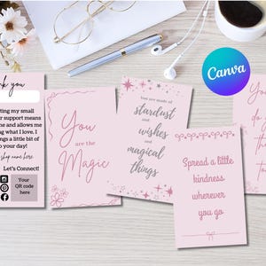 Small Business Canva Template Dankeskarten-Verpackungseinlage mit 6 mindfulness motivierenden Kartenrückern, zweiseitige Einsatzverpackung
