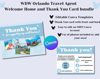 Tarjeta de agradecimiento para agente de viajes de Orlando: plantilla editable de Canva (12,7 x 8,9 cm)