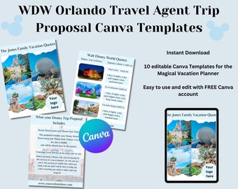 Travel Agent WDW Orlando Theme Park Vacation Trip Proposal Canva Templates Editable Downloads