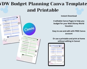 WDW Orlando Theme Park Budget Printable Vacation Costs and Canva Template Trip Planning Tool