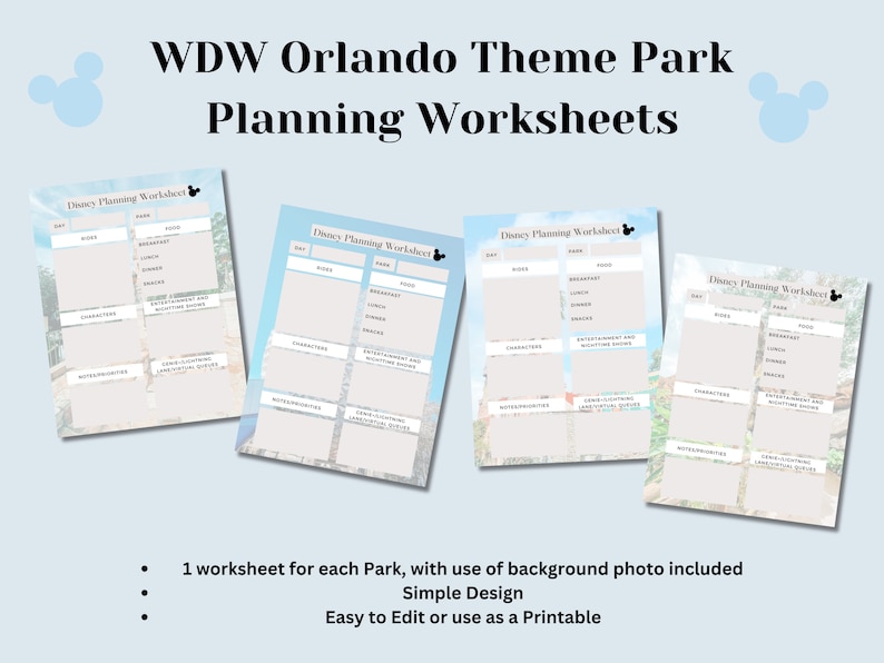 WDW Orlando Theme Park Vacation Planning Worksheet Travel Agent Canva Templates Editable Printable Downloads image 2