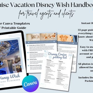 Wish Cruise 33 seitiges Handbuch, DCL-Reiseführer, Reisebüro-Kreuzfahrt Canva Template und Download PDF-Handbuch, Canva Cruise Guide, DCL-Packliste