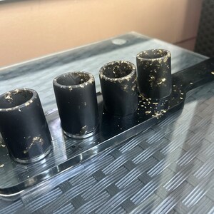 Black Gold Flake Shot Glass Set with Stand