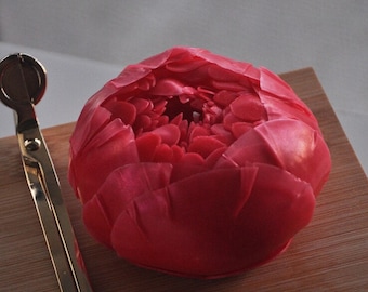 Handcrafted Beeswax Peony Candle - Red Flower, Unscented