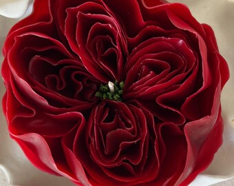 Red Beeswax Rose Candle, Handmade Flower Candle Gift