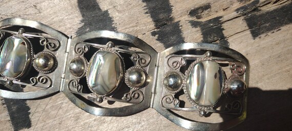 Sterling Silver .925 Abalone 4 Panel Ornate Bracl… - image 7