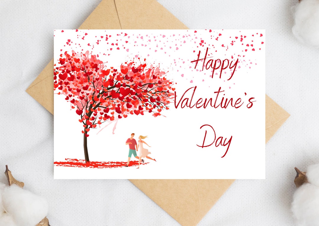 Printable Valentine Cards, Printable Pink Heart Tree Valentine's Day ...