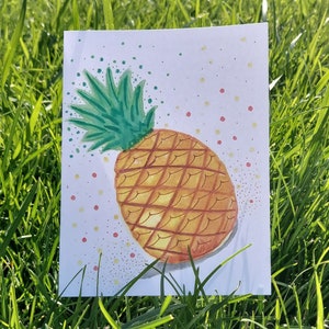 Tarjetas de felicitación con interior en blanco con piña tropical / Notas de acuarela hechas a mano para enviar una carta, un obsequio y un agradecimiento / Papelería con temática de frutas