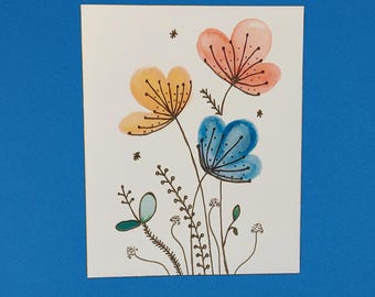 Set di biglietti d'auguri floreali artistici per acquerello da 10