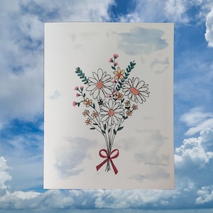Cartão de felicitações com buquê de margaridas feito à mão, design de flores em aquarela, interior em branco para todas as ocasiões, conjunto de 10 com envelopes, cartões florais