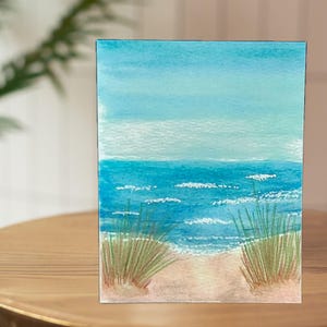 Set van 10 aquarel handgeschilderde originele wenskaarten Oregon Coast, schilderachtig strand en oceaanlandschap, blanco kaarten aan de binnenkant voor elke gelegenheid