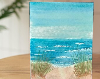 Watercolor Oregon Coast Greeting Cards, Pacific Ocean Stationery, Beach Landscape Blank Inside Card Set of 10, Design #55