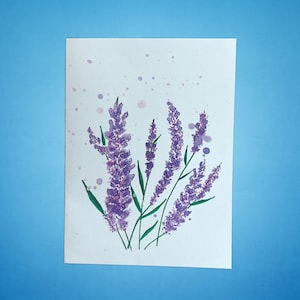 Cartão de felicitações colorido de lavanda da primavera, arte calmante floral em aquarela, presente para amantes da natureza em qualquer ocasião, conjunto de 10 cartões em branco feitos à mão