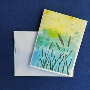Serene landschapskunst wenskaartset, aquarel levendig lenteontwerp, blanco binnenkant voor elke gelegenheid, set van 10 unieke handgemaakte kaarten