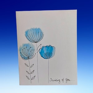 Ensemble de cartes de voeux « Je pense à vous », fleurs sauvages bleues aquarelles faites à la main, cadeau pour les amoureux de la nature, cartes d'amitié pour toutes les occasions