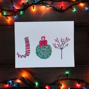 Juego de tarjetas navideñas Festive JOY / Papelería de felicitación navideña hecha a mano / Diseño con temática navideña / Tarjetas navideñas artísticas para regalar