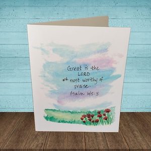 Conjunto de 10 cartões de felicitações com versículos bíblicos inspiradores, arte em aquarela cênica feita à mão, Salmo 145:3, presente cristão para fé e encorajamento