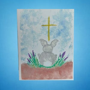 Oster-Grußkarten, Original Aquarell Hase und Kreuz religiöses Design, Satz von 10 handgemachte leere Innenseite Karten mit Umschlägen