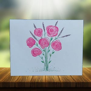 Juego de tarjetas con un ramo de rosas primaverales pintado a mano, tarjetas de felicitación en blanco con un ramo floral de acuarela, regalo para amantes de la naturaleza en cualquier ocasión.