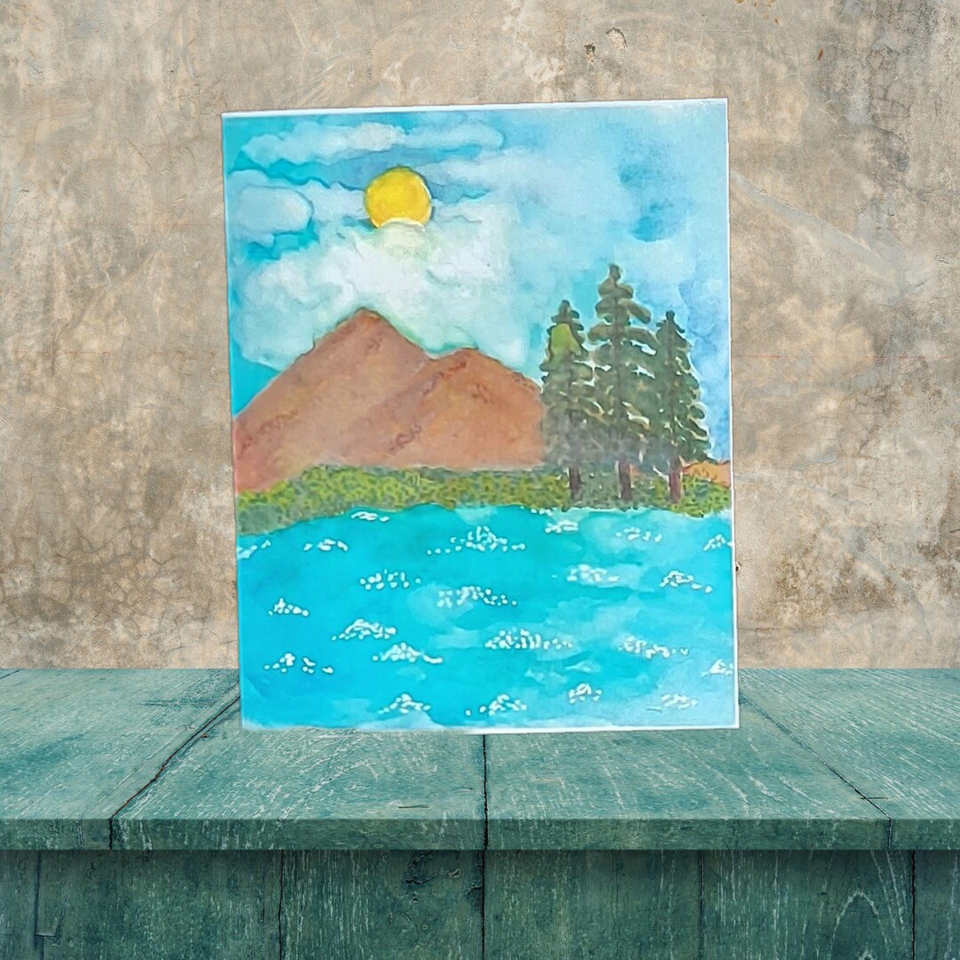 Handmade Watercolor Mountain/river Landscape Greeting Cards - Set of 10 ...