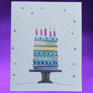 Lot de 10 cartes de voeux colorées pour gâteau d'anniversaire, parfaites pour les anniversaires, les invitations et plus encore ! Aquarelle, carte à thème fête
