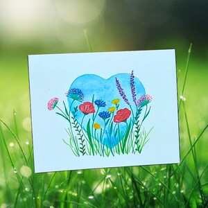 Handgemachte Blue Heart Wildblumen Karte 10er-Set, Herz-Design mit Blumen, Liebe & Wertschätzung Gruß, leere Innenseite für persönliche Nachrichten