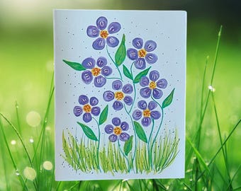 Lila Blumen Aquarell Grußkarten Set von 10, Festliche und alle Gelegenheit, bunte Kunst, leere Innenseite mit Umschlägen, Design #77