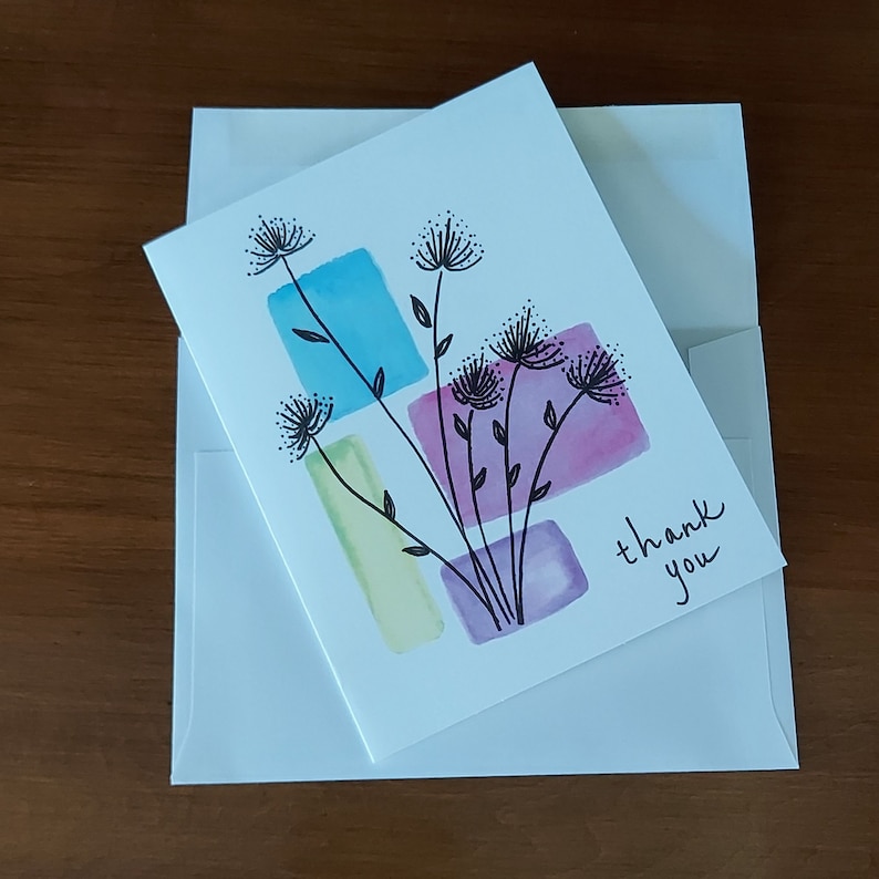 Watercolor Wildflower Set of 10 Thank You Cards: Modern Hand-drawn ...