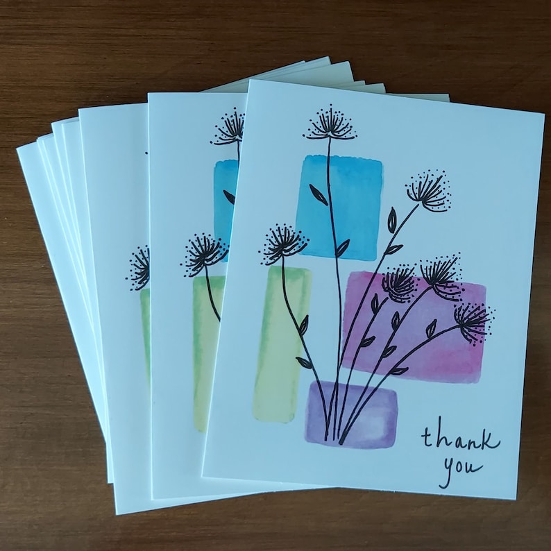 Watercolor Wildflower Set of 10 Thank You Cards: Modern Hand-drawn ...