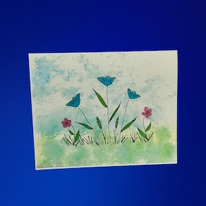 Handgemaakte aquarel bloemen wenskaart - unieke verjaardag en alle gelegenheden - kleurrijke bloemenkunst - kaart met blanco binnenkant, set van 10 met enveloppen