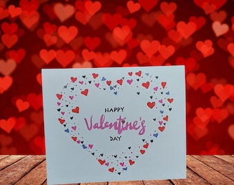 Handmade Valentine's Day Card Set of 10 with Envelopes: Colorful Hearts, Blank Inside Stationery, Design #138
